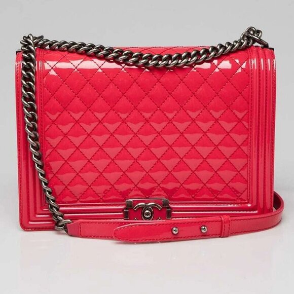Chanel Pink Quilted Patent Leather Large Boy Bag - Picture 1 of 9